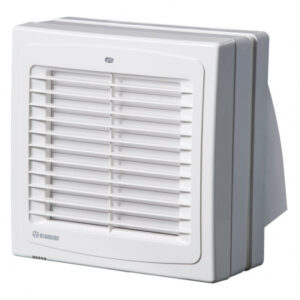 Ventiliatorius Blauberg Wind-K 125S su automatine užsklanda, virveliniu jungikliu ir lauko grotele.