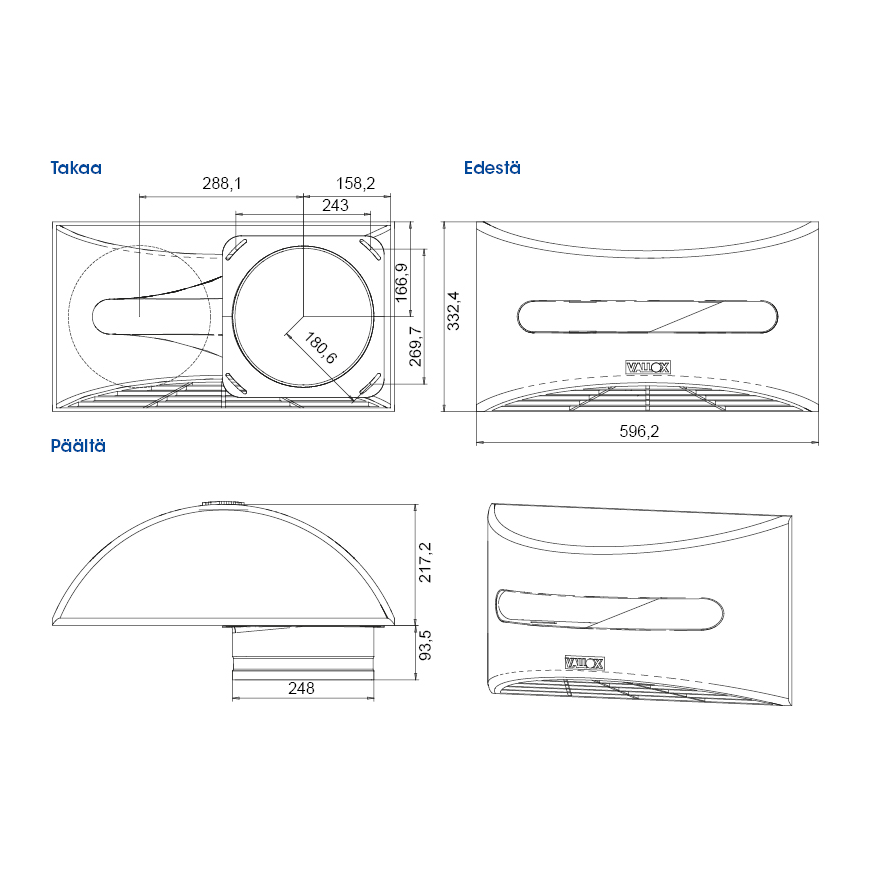 Vallox In/Out 160 baltos spalvos universal. kombinuotos lauko grotos. internetu