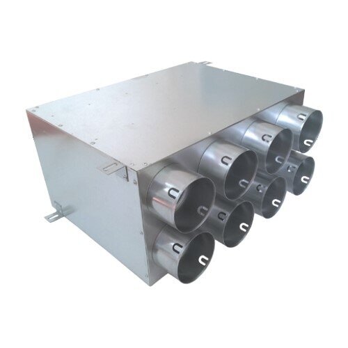 Oro paskirstymo izoliuotas kolektorius 8x75-160 su srauto paskirstymo perforuotomis pertvaromis