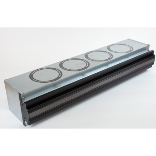 Linea+Box 1000-125-10; coanda efektas; akustinė pajungimo dėžė; 1000 mm ilgio, 10 mm plyšys, d125x4 pajungimas