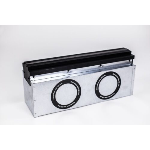 Linea+Box 500-125-20; coanda efektas; akustinė pajungimo dėžė; 500 mm ilgio, 20 mm plyšys, d125x2 pajungimas